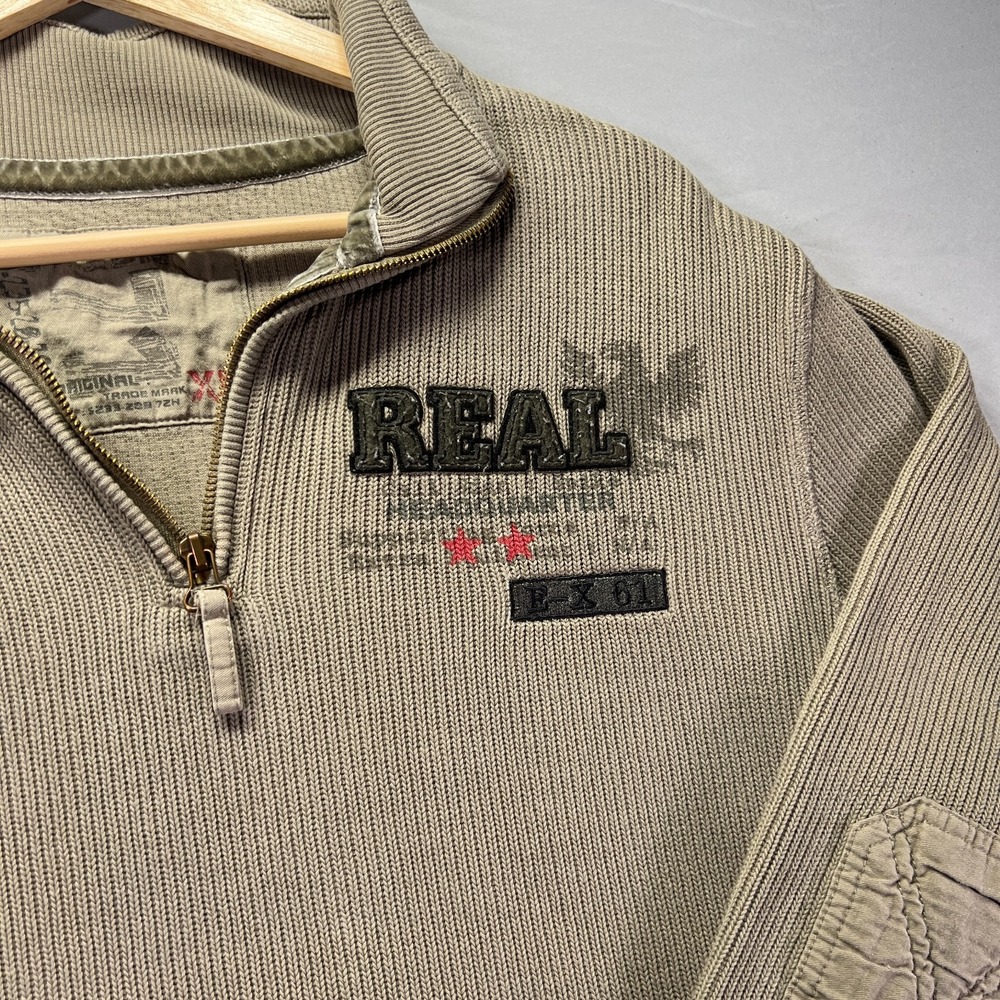 Vintage Y2K Military Style Sweater Mens XL Army Green 1/4 Zip Pullover Knit - Picture 3 of 9
